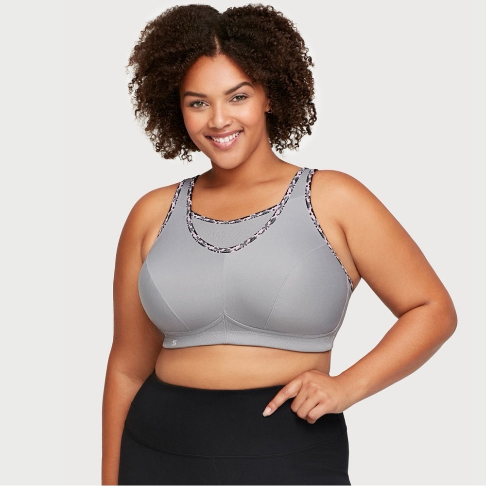 Glamorise No-Bounce Camisole Sports Bra Plus Size 46DD Wireless Soft Gray Pink